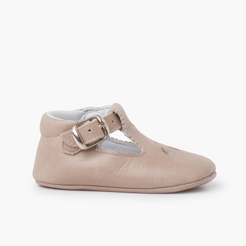 Chaussures salomé bébé en cuir avec détail perforé Gris clair