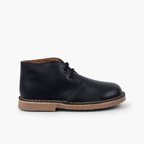 Bottines Cuir Lacets Doublure Type Mouton Bleu Marine