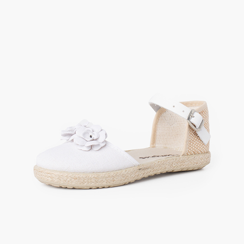 Sandale espadrille à fleurs avec bride en cuir Blanc