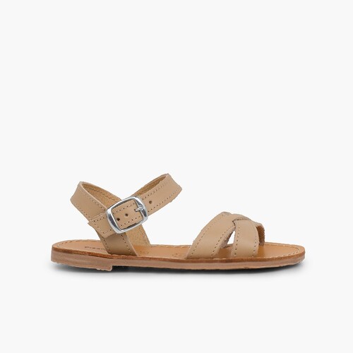 Sandale Fille Croisée Cuir Lisse  Sable