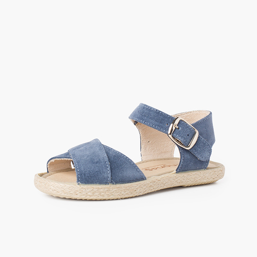 Sandale en Suède Brides Croisées et Semelle en Jute Bleu