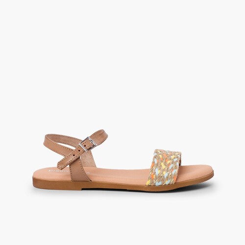 Sandale en jute tressée avec fermeture à boucle Multicolor