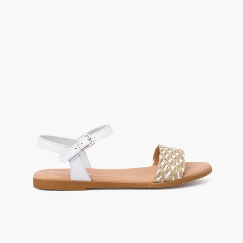 Sandale en jute tressée avec fermeture à boucle Blanc