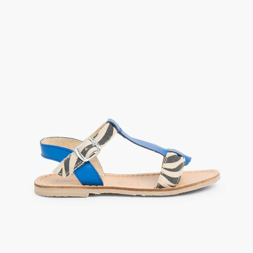 Sandales cuir imprimé Animal  Bleu moyen