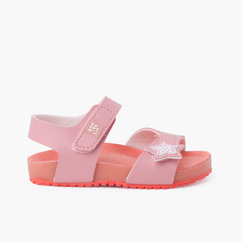 Sandales étoile double fermeture à scratch et semelle bio Rose
