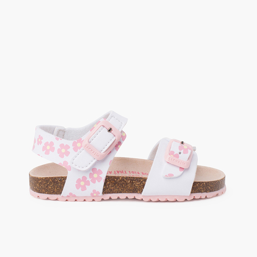 Sandales fleurs à double boucle et semelle bio Blanc