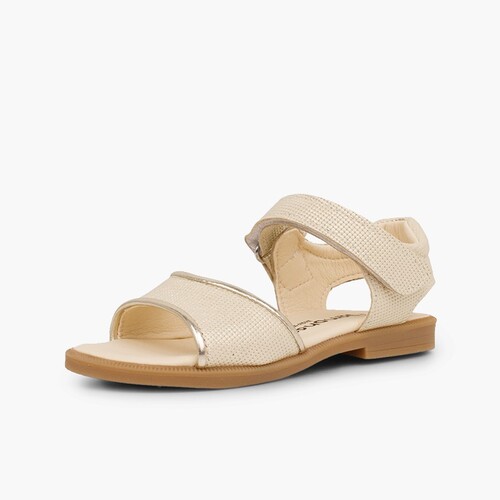 Sandales en cuir brillant fille à scratch Beige