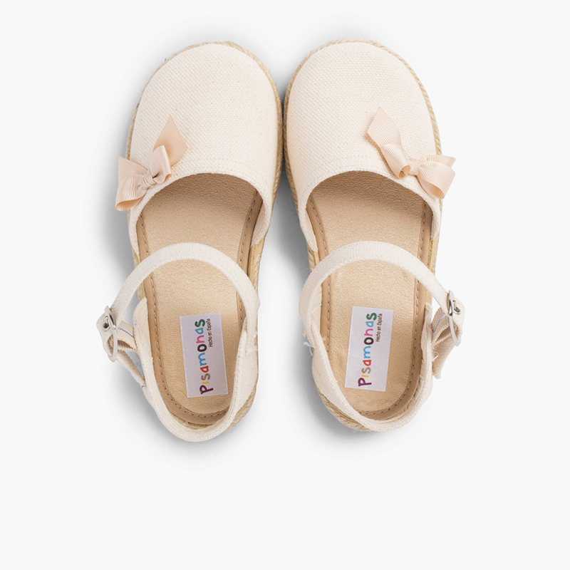 Sandale Espadrille Fermeture à Boucle avec Nœud Écru