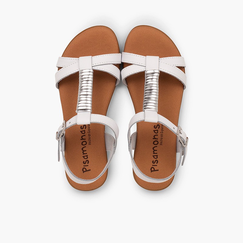 Sandales semelle rembourrée et ornement argenté Blanc