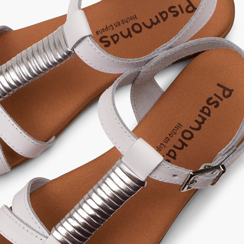 Sandales Cuir Blanc VELENJE Fille - Lanières Rembourrées, Semelle Latex Souple, Tannage Durable