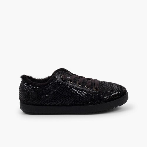 Baskets animal print serpent et doublure fourrure  Noir