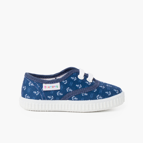 Baskets en Toile Imprimée pour Enfants Bleu marine avec ancres