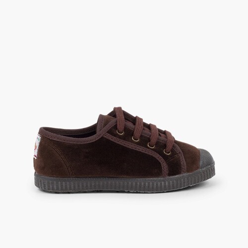 Baskets Enfants en velours avec lacets Marron