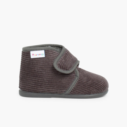 Chaussons en Velours Côtelé à Scratch  Gris