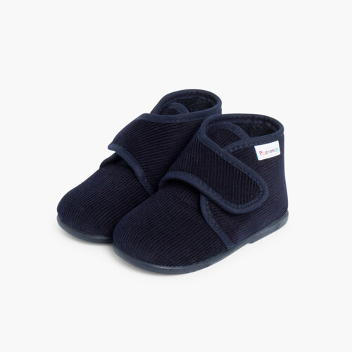 Chaussons en Velours Côtelé à Scratch  Bleu Marine