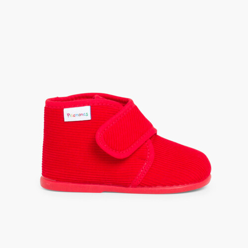 Chaussons en Velours Côtelé à Scratch  Rouge