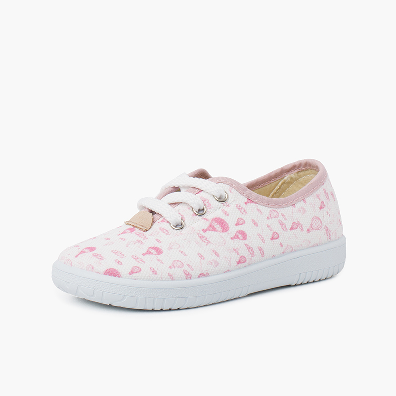 Baskets Lacets Enfants en Toile Ballons Rose