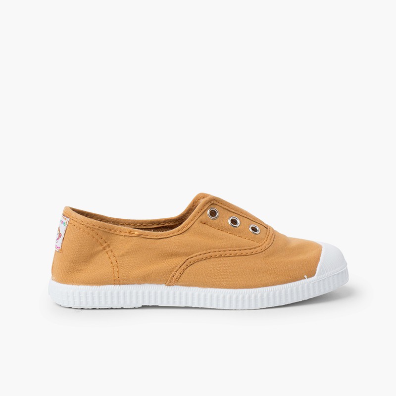 Tennis en Toile avec Bout Caoutchouc Sans Lacets Ocre